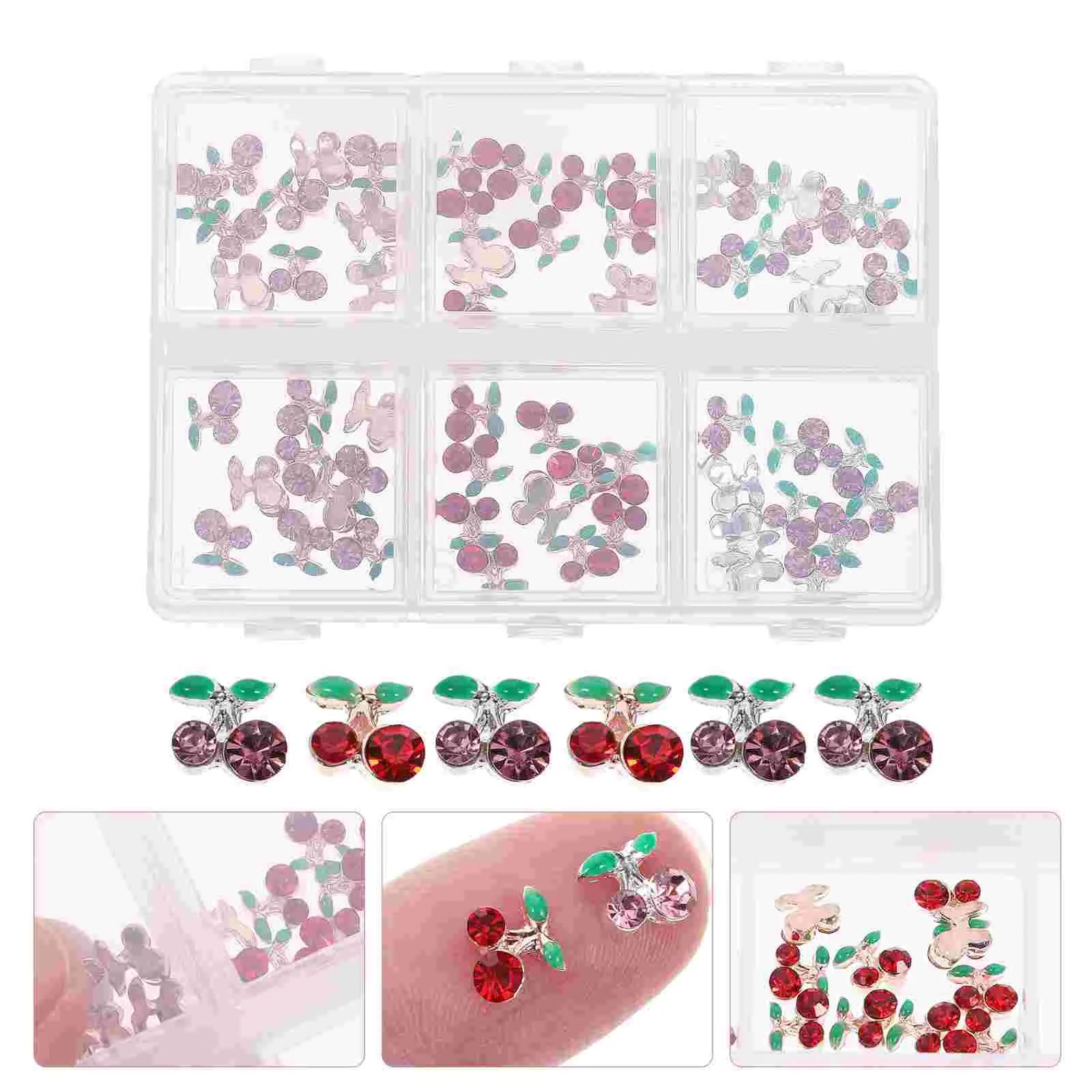 60 Pcs Rhinestone Nail Accessories Gems Rhinestones Cherry Jewels Studs for Nails Alloy Charm Decorations Crystals