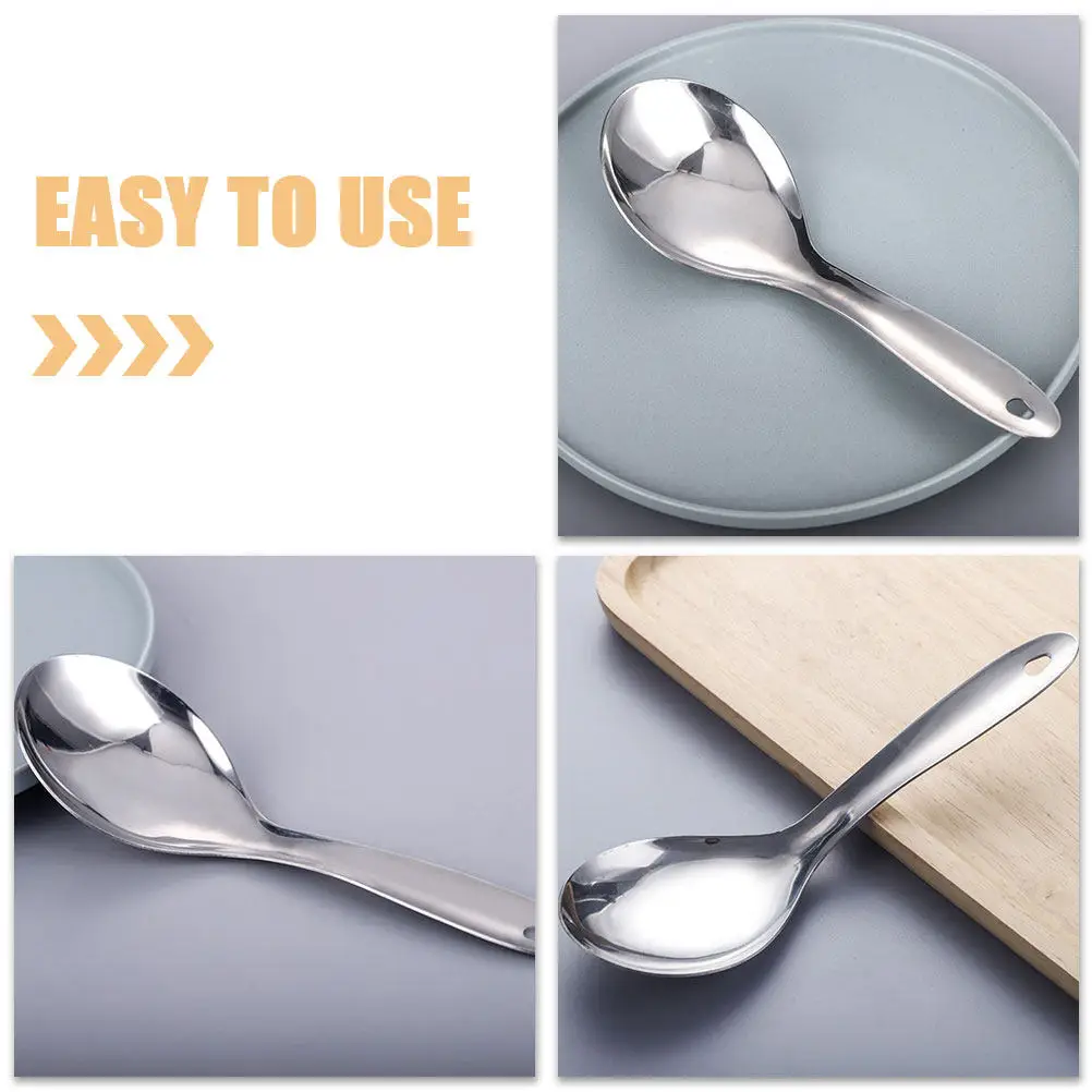 2Pcs Stainless Steel Rice Spoon Humanized Comfort Handle Wear Resistant Kitchen Essential Housewarming Gift Rice Paddle Spoon