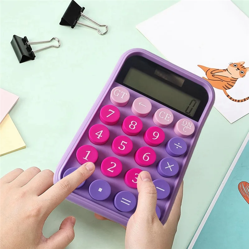 メカニカルスイッチ電卓 LCD ディスプレイパープル電卓ビッグボタンメカニカル電卓 1 個パープル