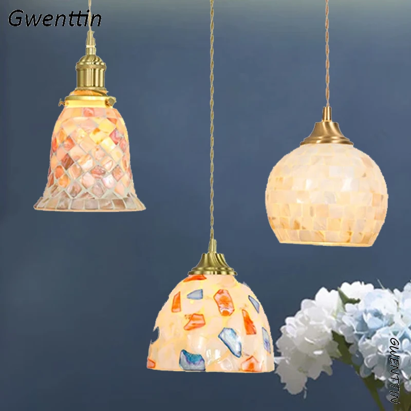 

Mediterranean Pendant Lights Tiffany Chandeliers Ceiling Home Decor for Living Room Bedroom Hanging Lamp Shell Lighting Fixtures