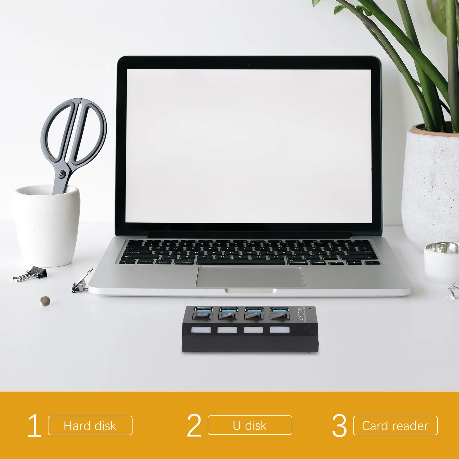 1Pcs Usb3.0 Hub Black White Minimalist Design 4 Port High Speed Usb3.0 Concentrator Computer Hub External Power Support Overload