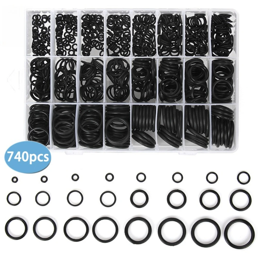 740pcs Automotive Air Conditioning Sealing Rings High-temperature Resistant Black Neoprene Rubber O-ring Sealing Ring Gasket Set