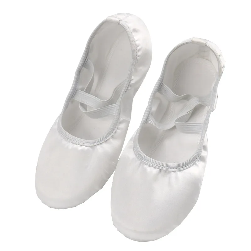 Zapatos de Ballet de satén para niña y adulto, calzado de fondo suave, hecho a mano, con garra de gato, color blanco