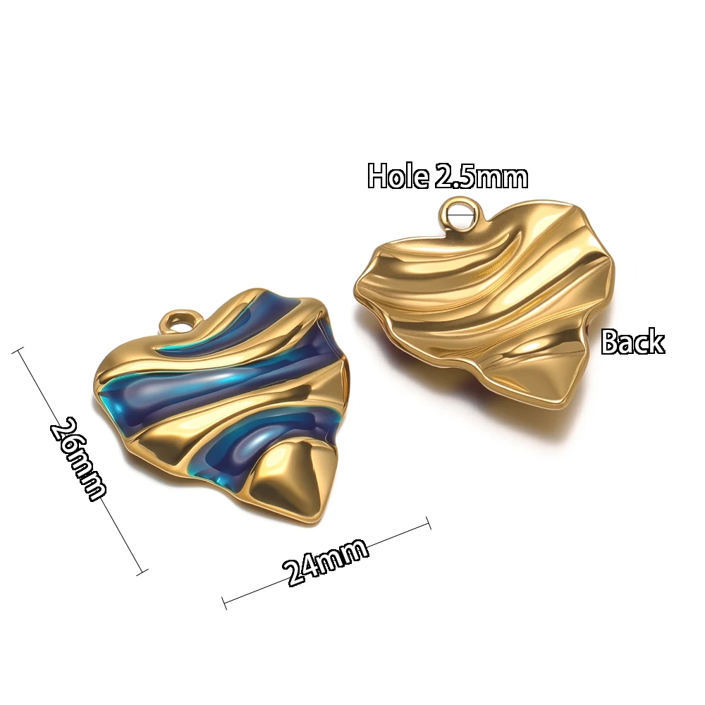 5 Stück Edelstahl-Herzanhänger mit Wellenmuster für DIY-Schmuckherstellung für Frauen: Halsketten, Armbänder, Anhänger, Ohrringe und Zubehör. – Detail 3