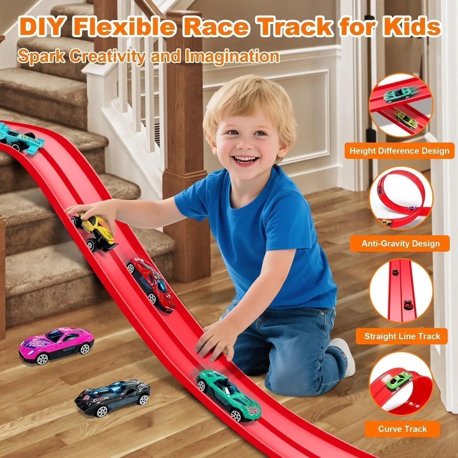 13Ft Flexible Track Toy & Mini Car DIY Competitive Rail Vehicle Game Educational Gift for Children Christmas