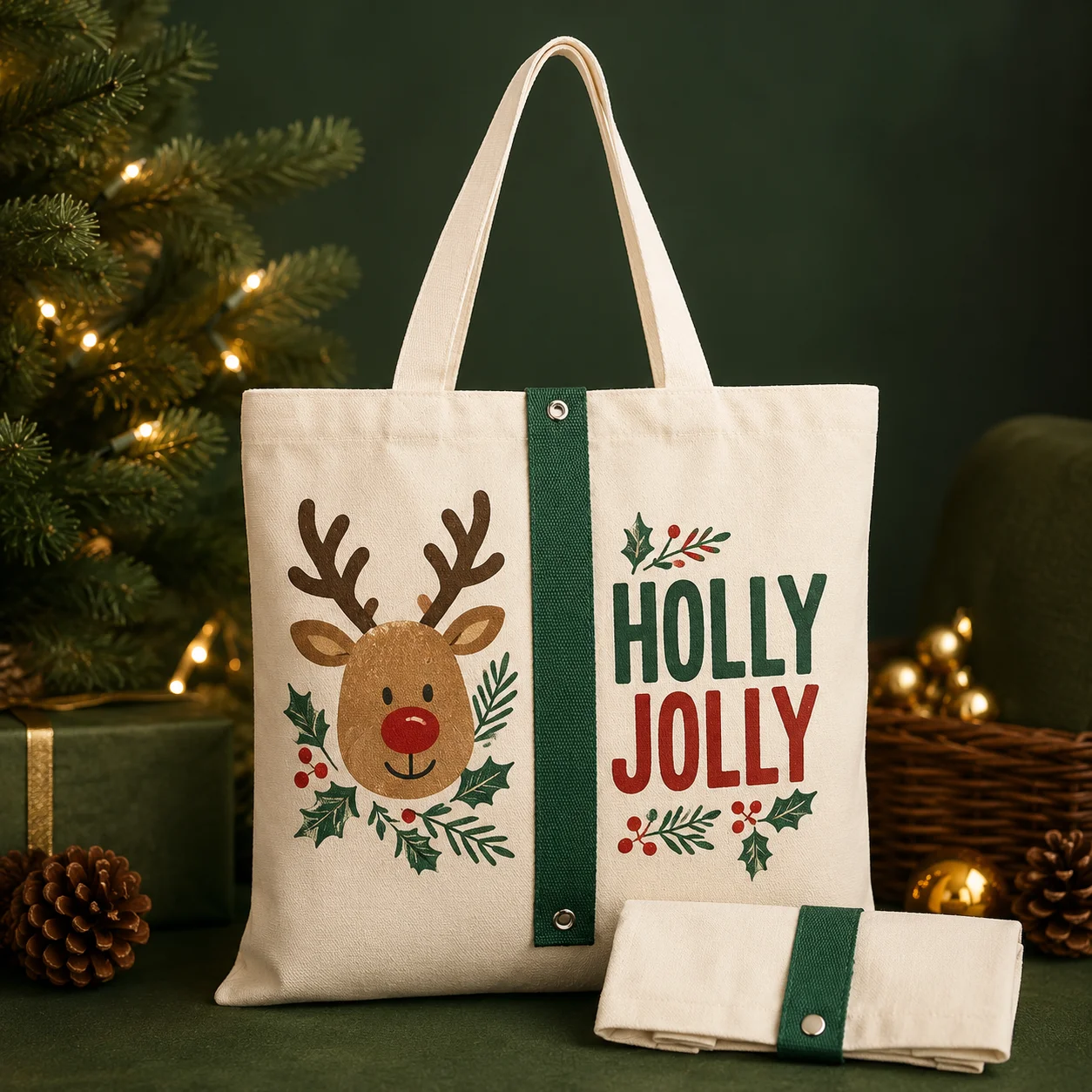 Custom Canvas Bag Santa Reindeer Gifts Custom Name Letter Logo Lightweight Party Favor Bag For Family Friends Holiday Gifts