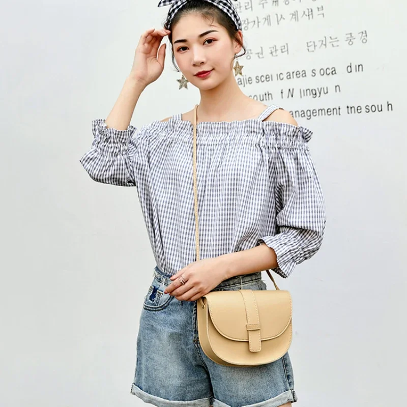 New PU Leather Crossbody Bag for Women Semi Circle Solid One Shoulder Saddle Bag Fashion Casual Ladies Hand Bags Purses