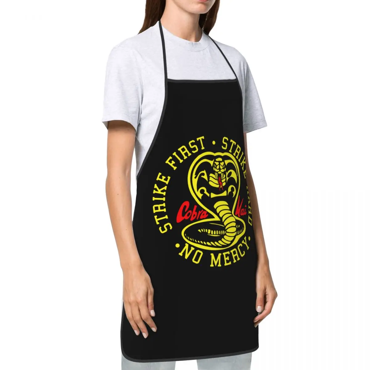 Custom Bib Cobra Kai The Karate Kid Aprons  Adult Chef Cooking Strike First Strike Hard 80S Movie Tablier Cuisine Gardening