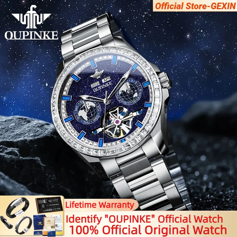 

OUPINKE 3280 Luxury Hollowed Watch for Men Multifunctional Tourbillon Design Sapphire Mirror Fashion Automatic Men's Watch