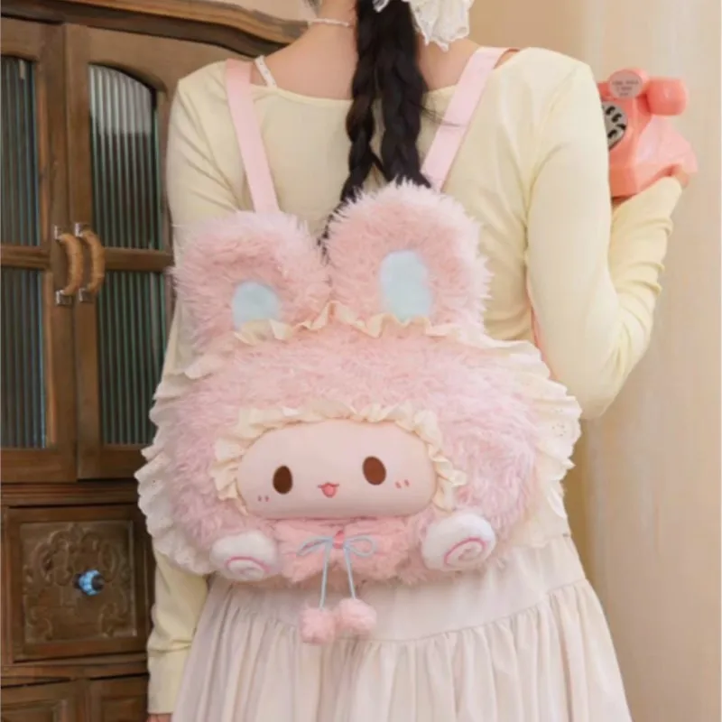 

JIAERDI милый розовый кролик большой рюкзак для лица женский плюшевый кружевной школьный рюкзак большой вместимости женский плюшевый рюшами милый Mochilas Mujer