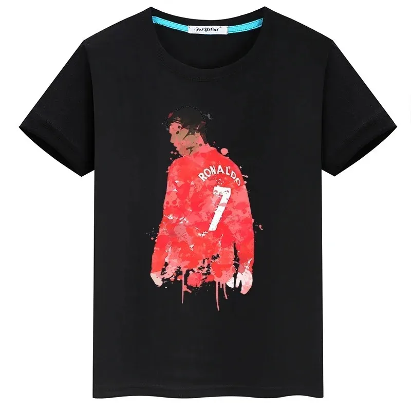 Summer Summer Short-sleeved Black Cotton T-shirt Sportswear Tops Ronaldo Football Star Printed Men Women Clothing Streetwear Top