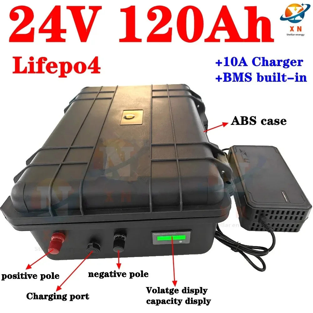 

Литиевый аккумулятор 24 в 120 Ач Lifepo4 с BMS 150 А для рыбалки, лодки, мотора AGV, автомобиля, грузовика, морского каравана + зарядное устройство 10 А