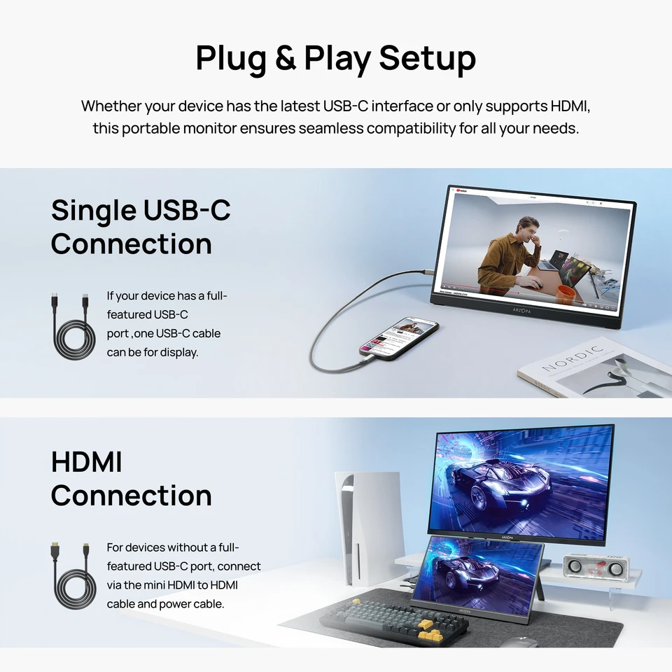 ARZOPA 16/16.1 インチ、1/2.5k、60/144HZ ポータブルモニター IPS