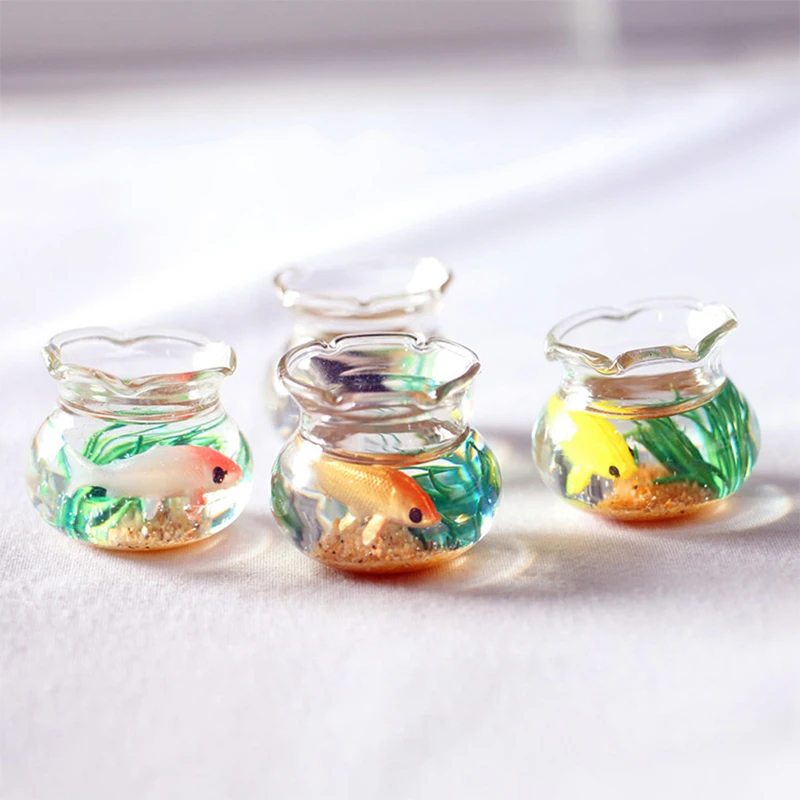 Dollhouse Miniature ถังปลาแก้วชาม Aquarium บ้านตุ๊กตาบ้านเครื่องประดับของเล่นสําหรับตุ๊กตา Decals