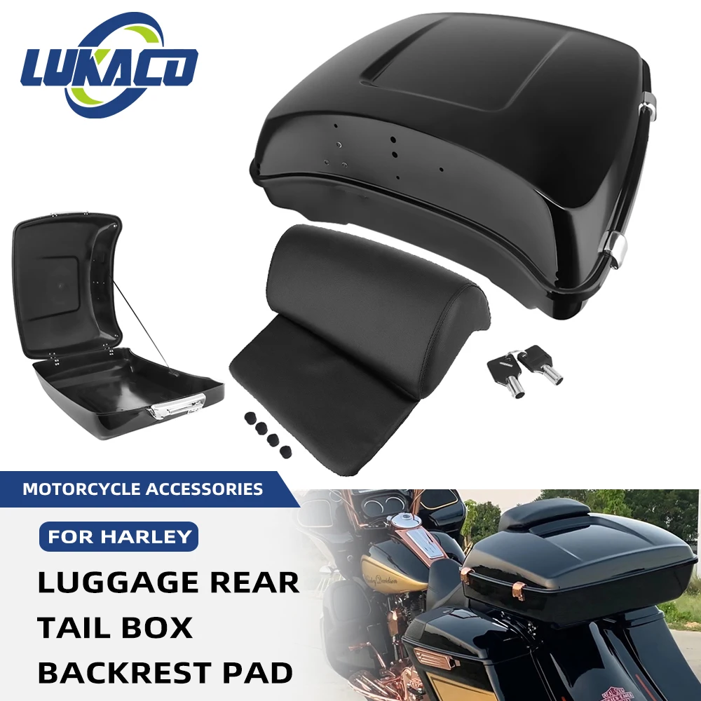 Motorcycle Luggage Tour Pack Trunk Pak Black Luggage Rear Tail Box Backrest Pad Pak For Harley Touring Road Glide 2014-2020