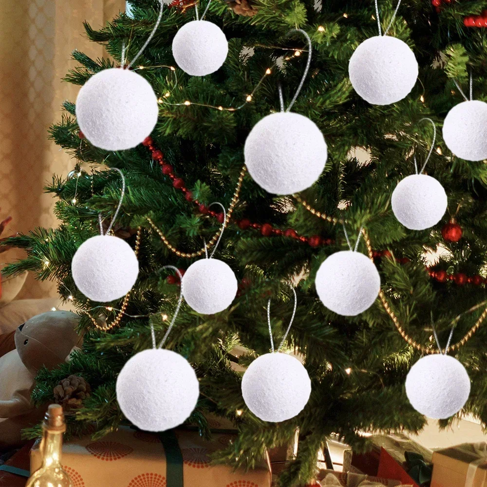 6/12Pcs White Christmas Ball Round Foam Balls Xmas Tree Hanging Ornaments Home Wedding Party Festival Decoration Globe Supplies