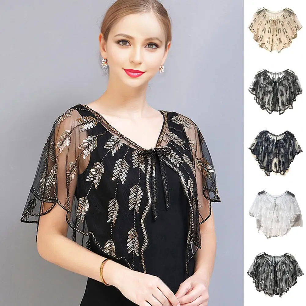 All-season Shawl Elegant Women's Sparkling Shawl Collection Versatile Lace-up Cloak Soft Textured Gown Accessory for Any