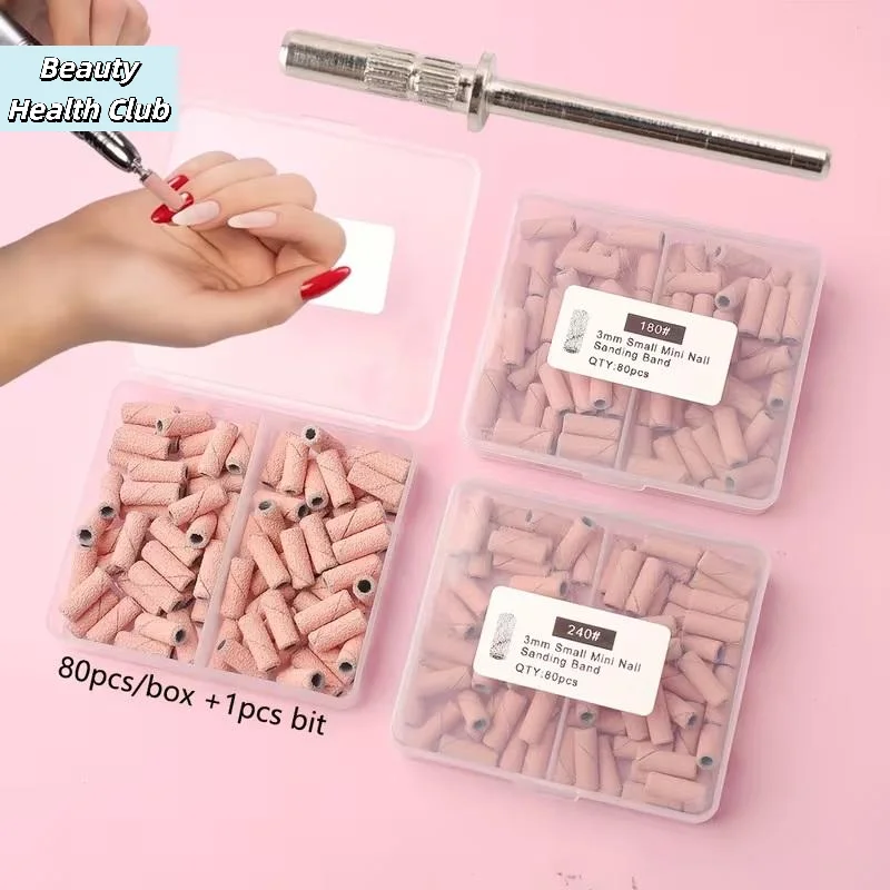 【3.1mm 80pcs Mini Bandas de Lijado para Uñas, Brocas para Taladro Eléctrico de Uñas, Limas para Remover Esmalte Acrílico, Herramienta Accesoria para Uñas】