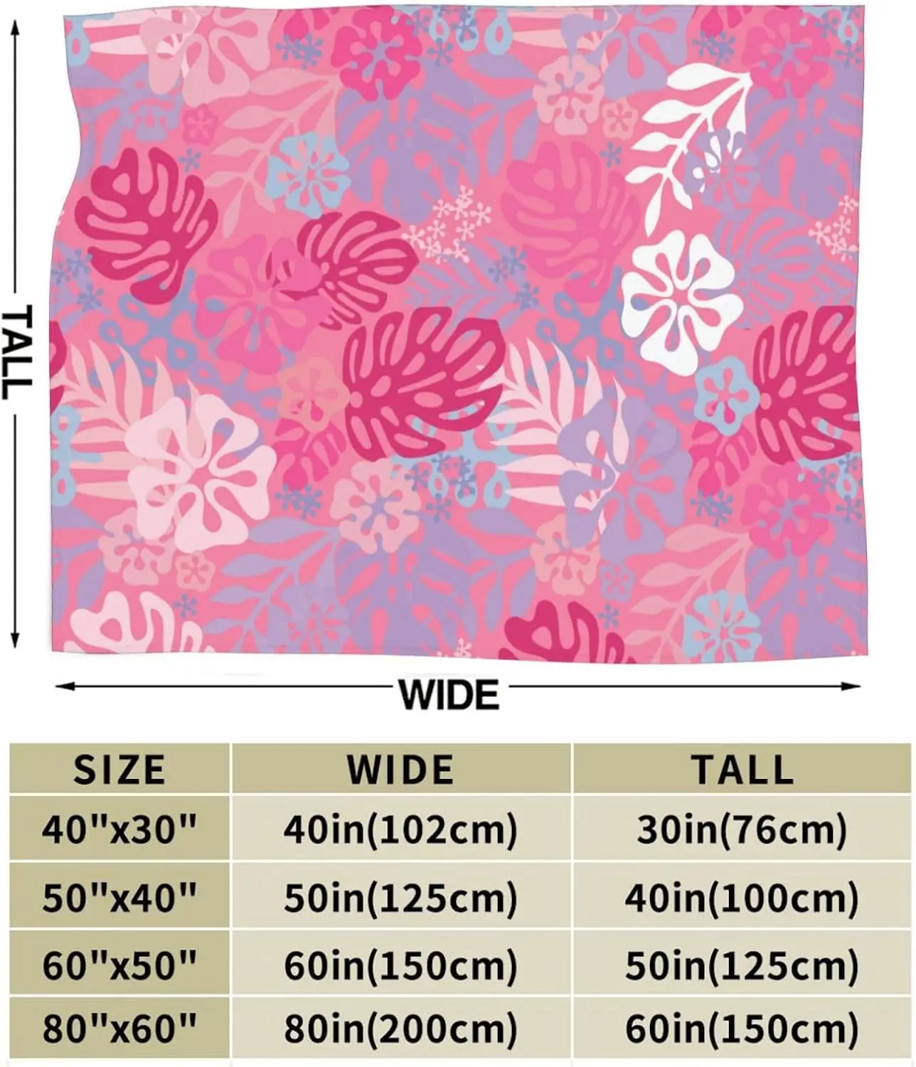 Hawaii Flowers Pink Throw Blankets All Season Ultra Soft Warm Tropical Aloha Pattern Fleece Blanket for Home Bed Sofa Couch Chair Outdoor Travel Camping 80x60 Inch