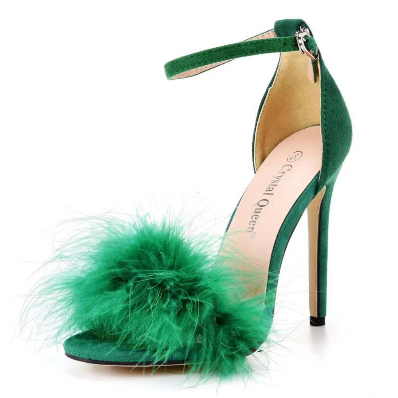 Sexy Feather High Heel Sandals Women's European  American Large 46 Fish Mouth High Heel Sandals Women Shallow Mouth Women's Shoe