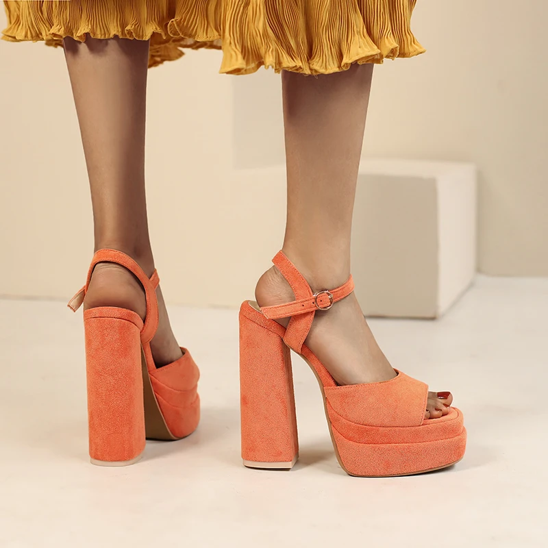 Lasyarrow Summer Women Platform Sandals Open Toe Platform buckle Strap Sandals High Heels Orange Green Black Shoes Size 44