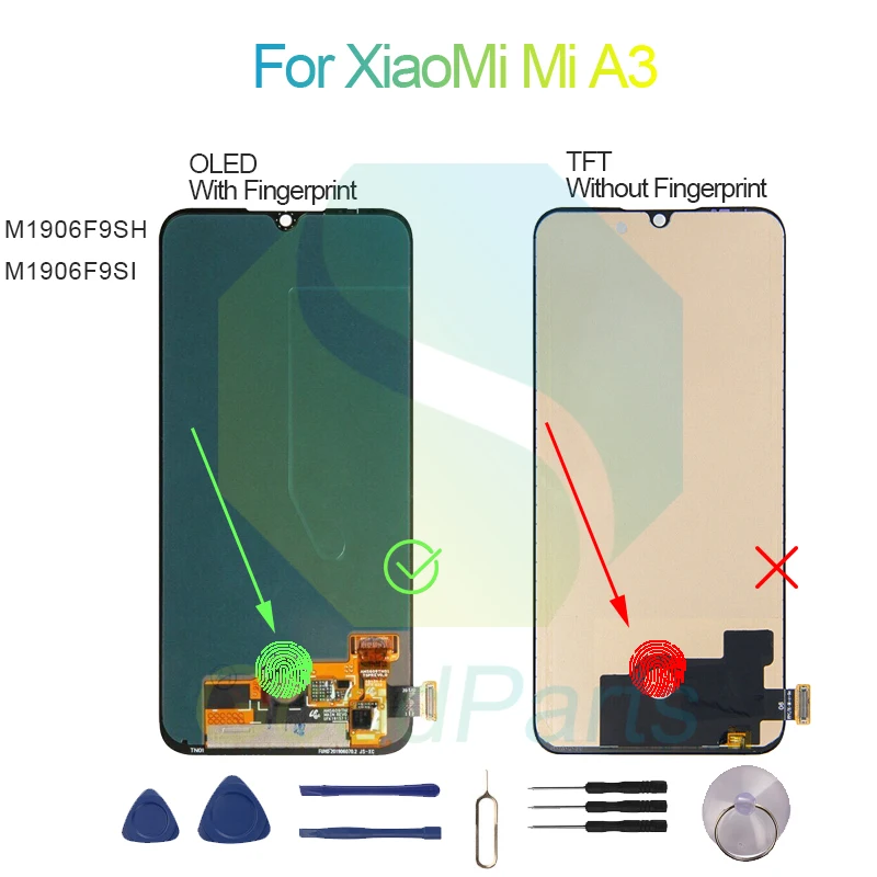 قطع غيار لشاشة شاومي Mi A3 1560*720 M1906F9SH ، M1906F9SI Mi A3 محول رقمي LCD باللمس