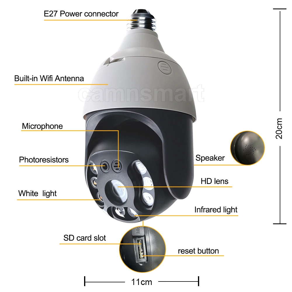 Imagem -06 - Tuya Wifi Câmera E27 Lâmpada Proteção de Segurança ao ar Livre sem Fio Trilha Automática Protocolo Onvif Vida Inteligente Guarda Casa à Prova Impermeável Água 6mp