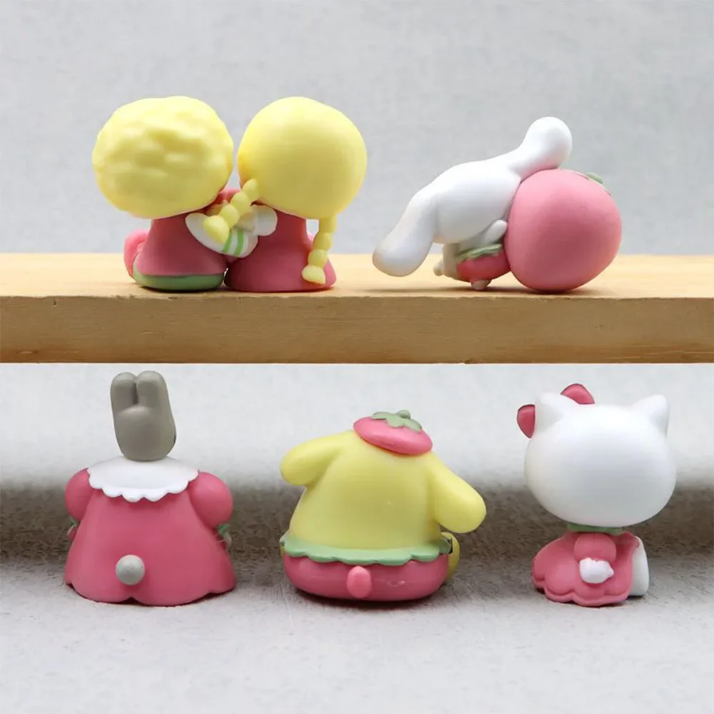 Cartoon Model Anime Figure Sanrio Strawberry Kawaii Toy Hello Kitty Cinnamoroll Melody Pom Pom Purin Decoration Children Gifts