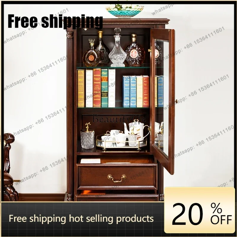 jj5  Best Seller 46American Retro Pure Solid Wood Log Wall Locker Cherry Wood Side Cabinet