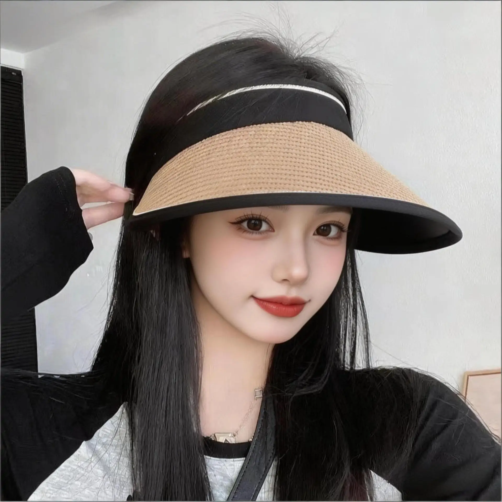 Summer Large Brim Straw Sun Hat UV Protection Rollable Open Top Visor Wholesale in Stock for Adults