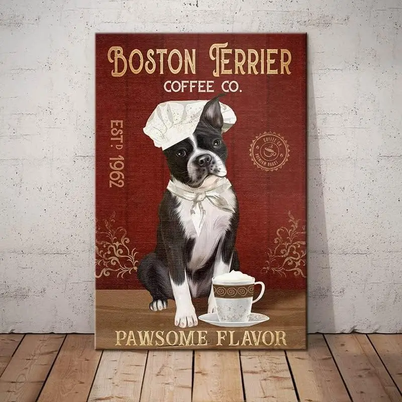 Metal Signs Boston Terrier Dog Coffee Company Signs Aluminum Signs Retro Tin Signs for Home Cafe Kitchen