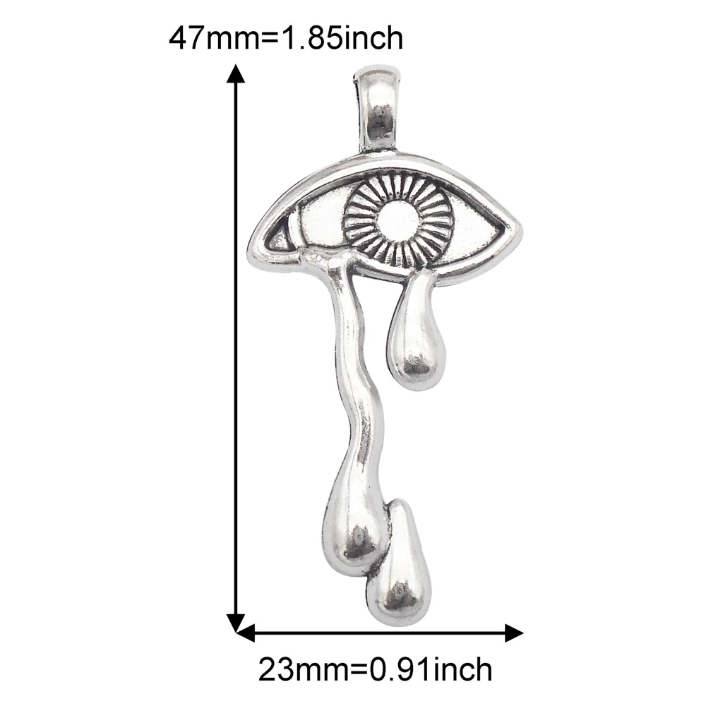 6Pcs Metal Tearful Eyes Pendants Vintage Silver Color Angel & Miracle Eye Charms for DIY Jewelry Making Crafts Decor 47x23mm