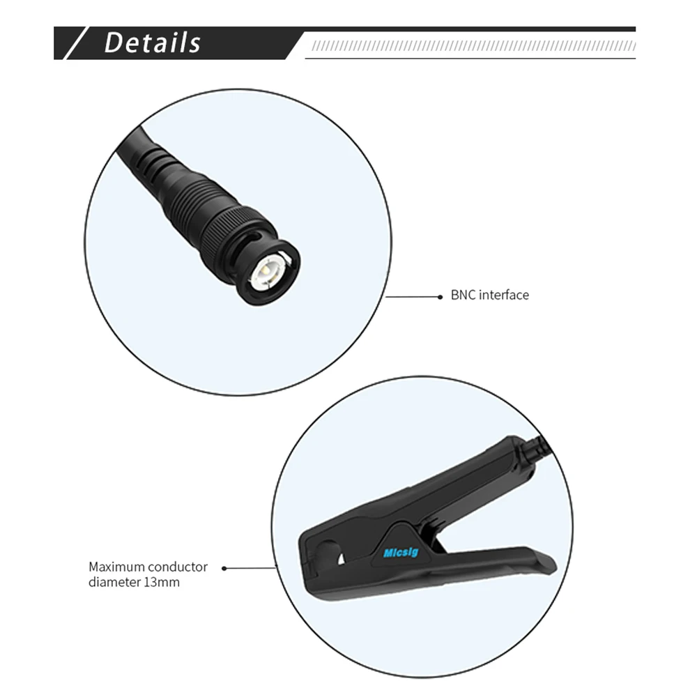 Imagem -04 - Sondas de Corrente Micsig Cp2100a Cp2100b 2.5mhz 10a 100a 100a Medição Máxima Braços dc Mais Acpk