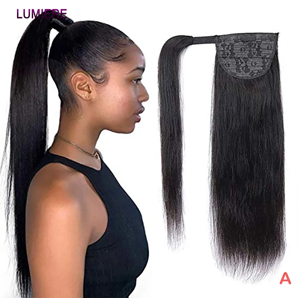 Bone Straight Ponytail Human Hair Extensions  Wrap Around Horsetail  Virgin Raw Human Hair Ponytail Hiar Extension for Women