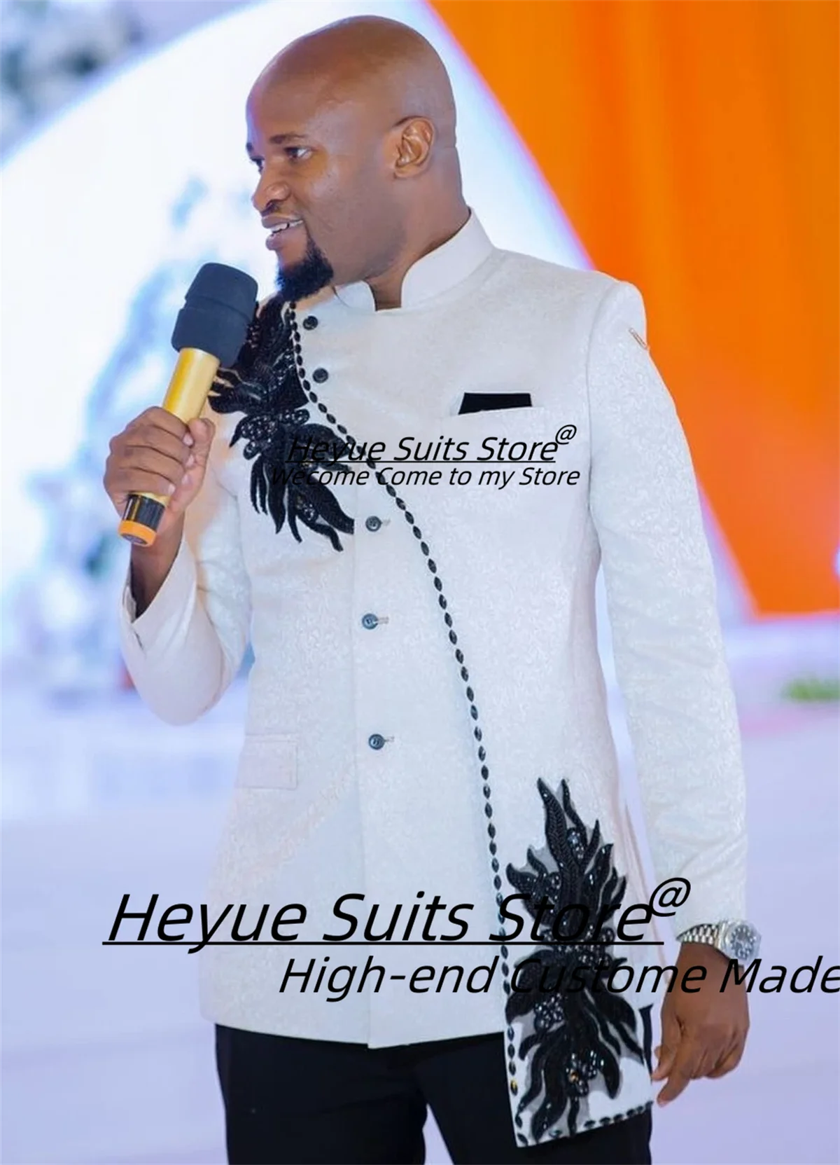 White Elegant Groom Wedding Tuxedos High-end  applique embroidery Men Suits Customized 2 Pcs Sets Male Prom Blazers Ropa Hombre
