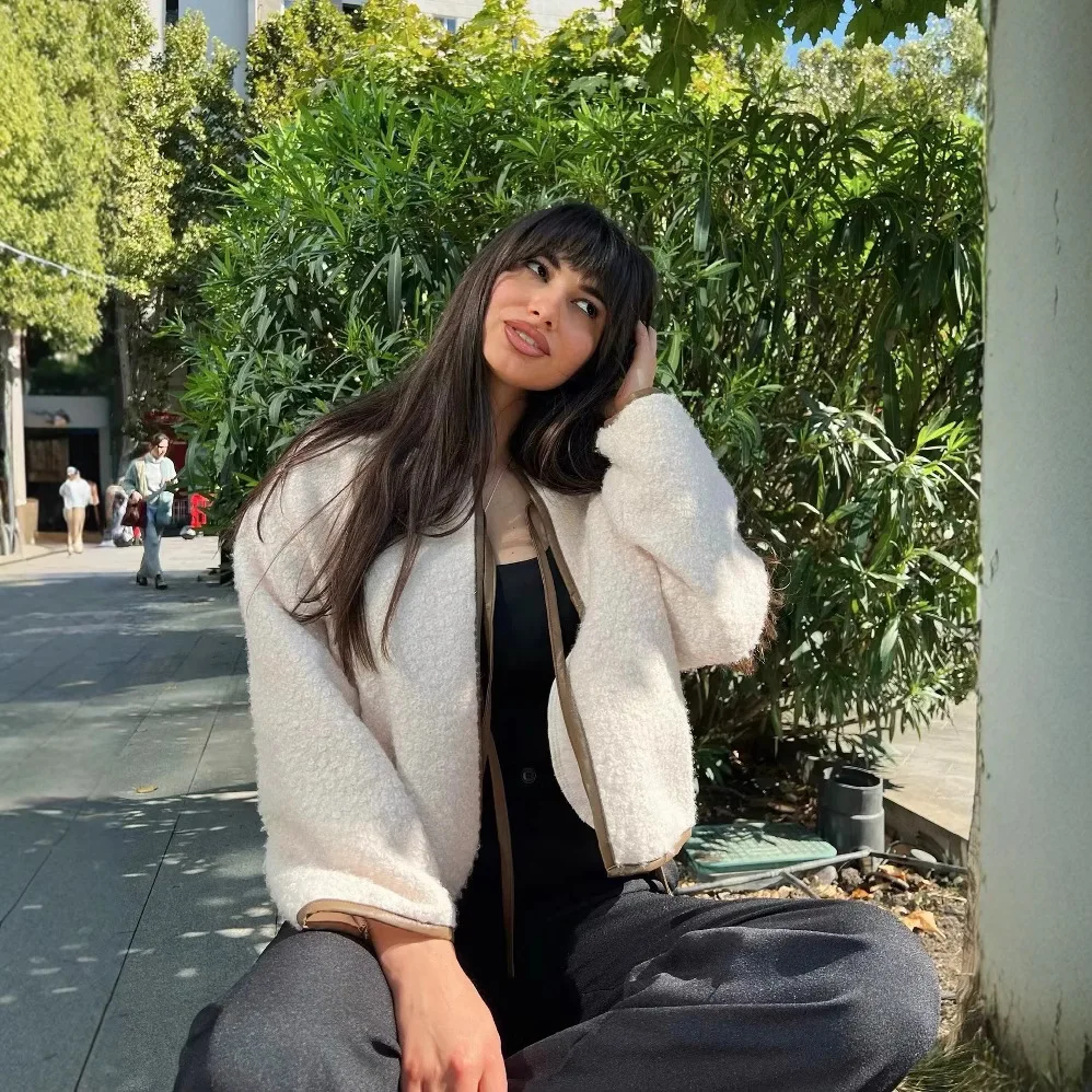 Street Fashion Women’s Boucle Tie Front Jacket Bow Front Collarless Textured Coat Long Sleeve Loose Casual Fall Winter Outerwear