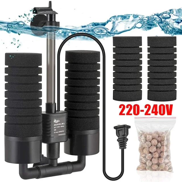 AC220V 50Hz 3-IN-1 elektryczny filtr gąbkowy cisza zatapialny filtr do akwarium Bio Media Balls akcesoria do akwarium