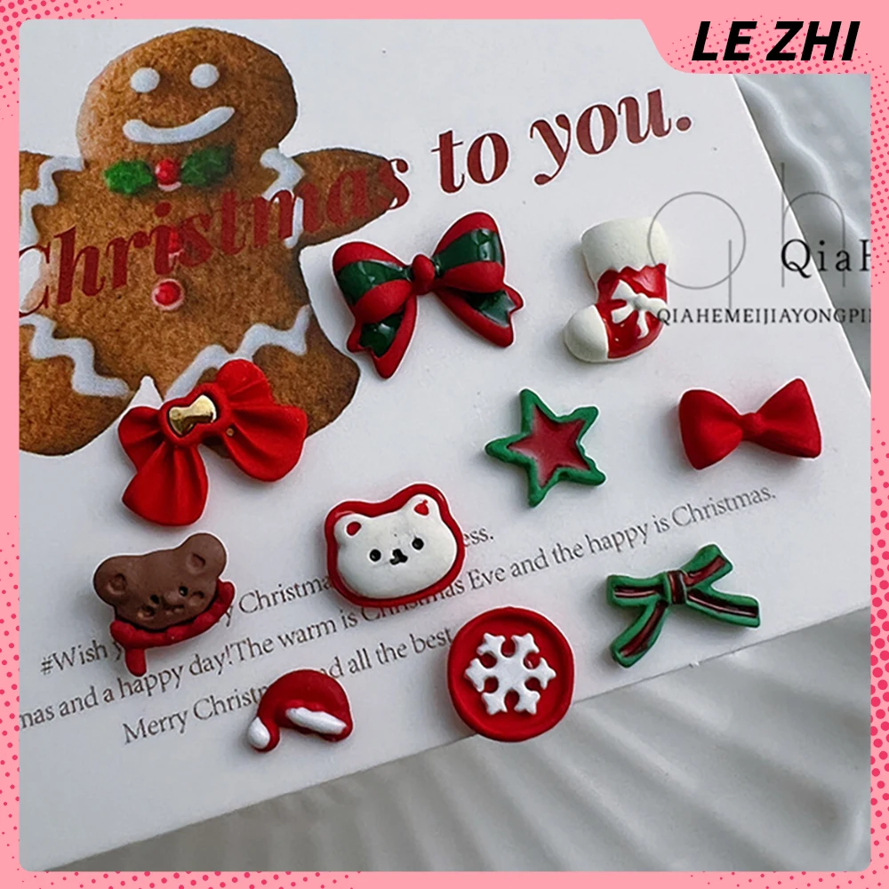 

20Pcs Lovely Christmas Present Red Green Nail Art Decoreation Hat Socks Bowknot Snowflake Five-Pointed Star Manicure Accessories