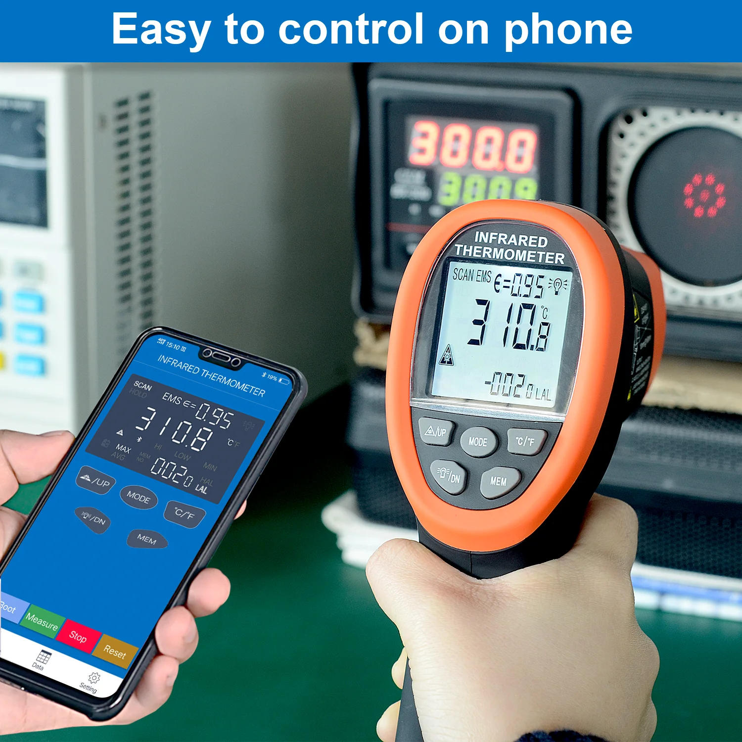 Termómetro infrarrojo sin contacto con relación D:S de 16:1, pistola láser para medir temperatura -50 ℃ ~800 ℃   Termómetro IR Digital LCD con Emisividad Ajustable