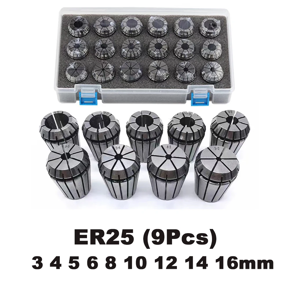 OUIO ER25 Collect MT2 MT3 MT4 ER25 Spring Clamps 15PCS MT2 ER25 M12 ER25 Collet Chuck Morse Cone Holder MT2 MT3 MT4 ER25  Set