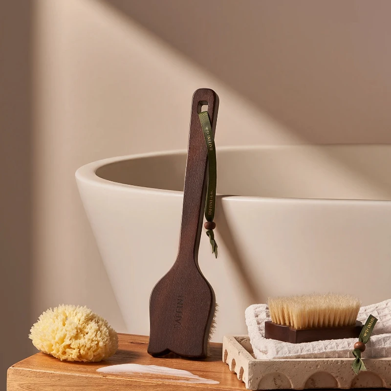 

Premium Tujia Wood Bath Brush with Long Handle & Soft Bristles - Body Dry Brush Massage Tool for Spa Home Use