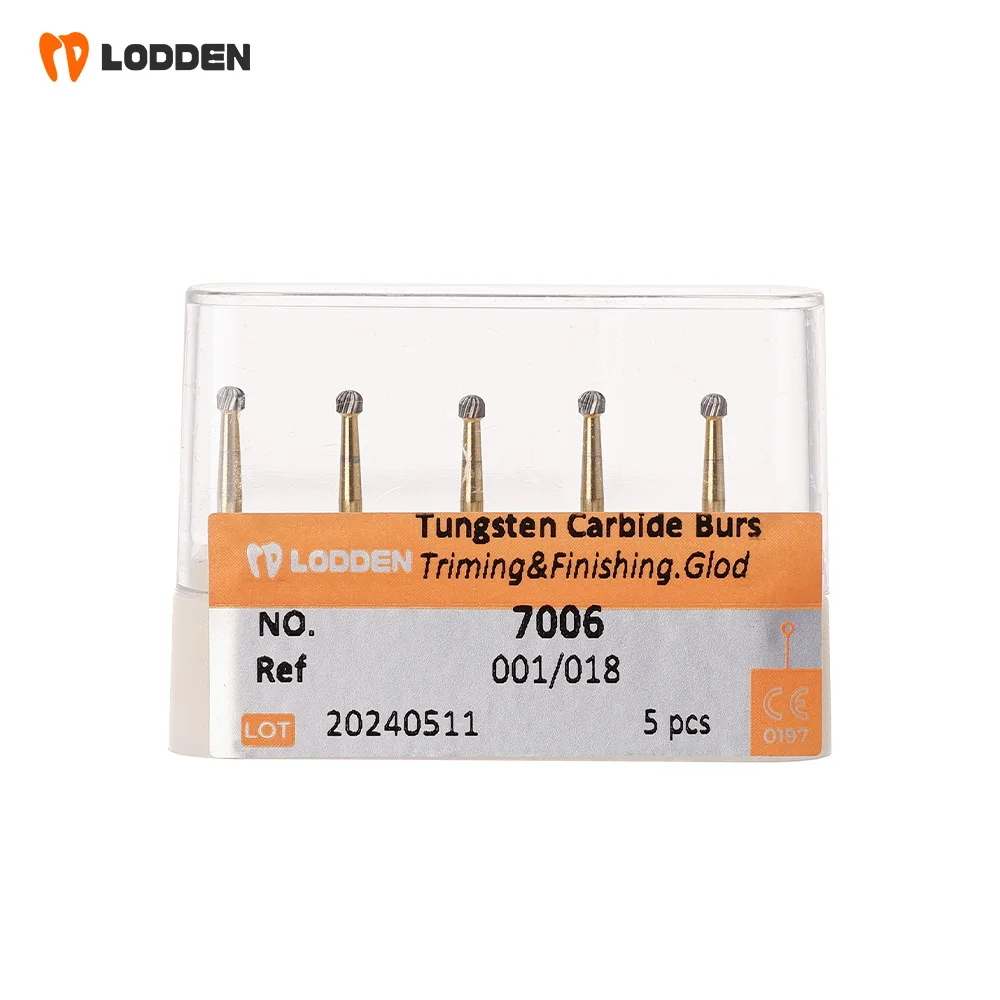 LODDEN 5pcs Dental 7406 Round Shape Tungsten Carbide Burs Finishing Bur Sharp Edge Hardened Stainless 1.6mm Shank Polishing Tool