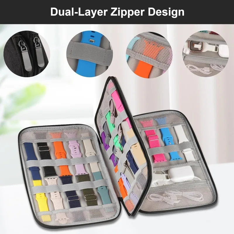 Portable Watch Band Storage Bag Travel Organizer Case for Smart Watch Straps Multi‑purpose Carrying Pouch for USB Cable Earphone