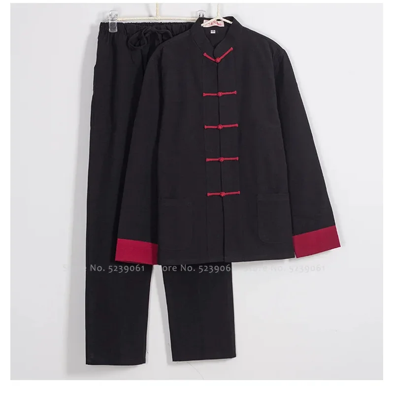 Traditional Chinese Style Men Cotton Linen Tops Pants Hanfu Tang Suit Kung Fu Tai Chi Uniform Oriental Fashion Clothing Sets