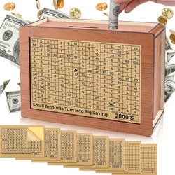 Wooden Money Saving Box 1000/2000/3000/5000/10000 Euros With Savings Goals And Digital Box, A Reusable Wooden Piggy Bank