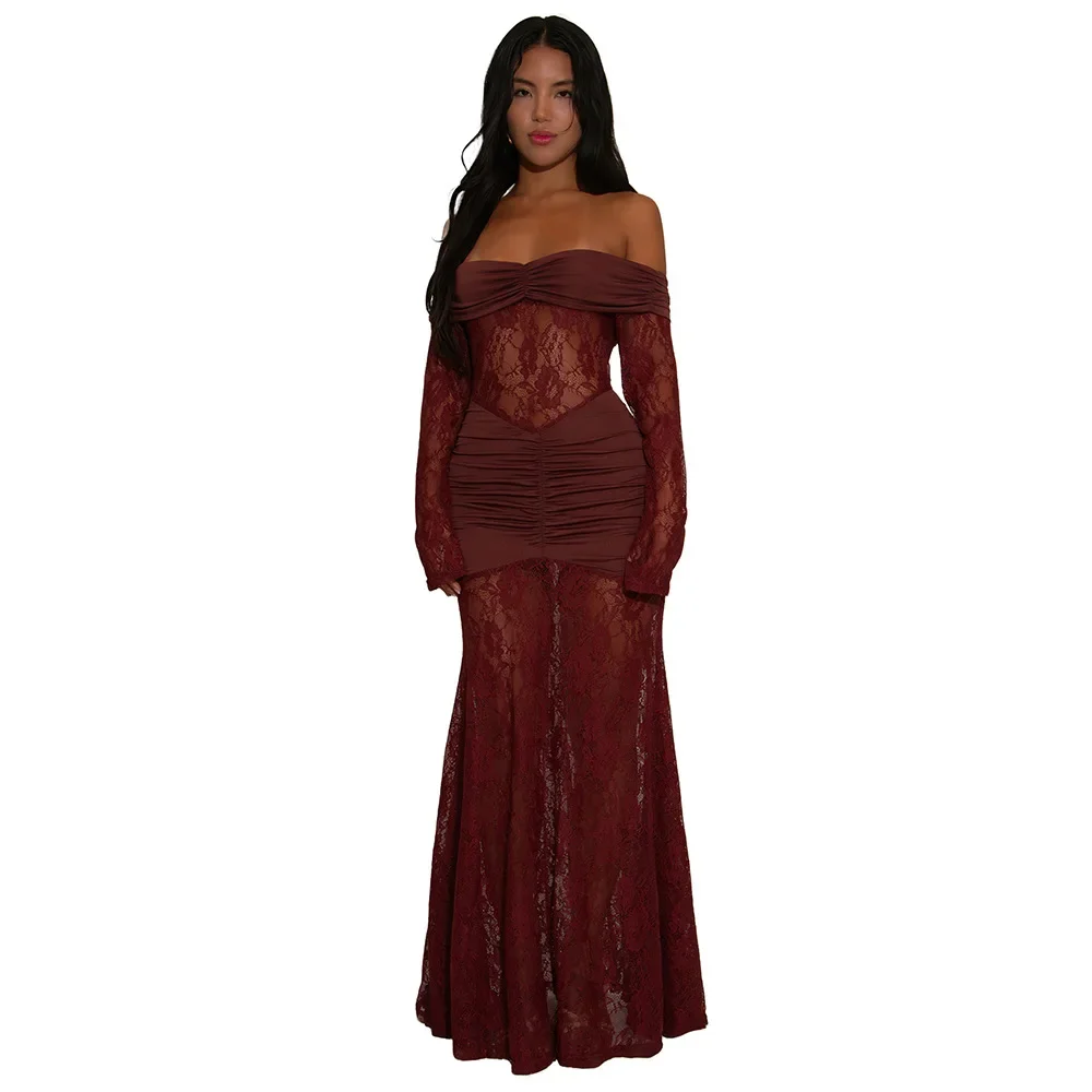 

Elegant Lace Dashiki African Dresses for Women Autumn African Long Sleeve Party Evening Long Maxi Dress Gowns Ankara Dresses