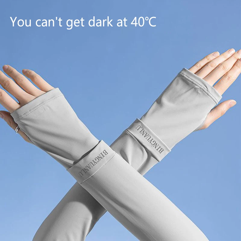 Ice Silk Sleeves Women Summer Sun Protection Men Fishing Cycling Breathable Two-Finger Non-Slip Gloves Arm Warmer Driving Sleeve