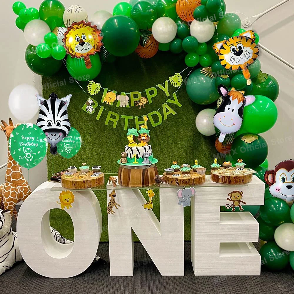 

1 Year Old Boy Birthday Balloon Decor Jungle Safari Theme Birthday Party Decorations for Kids Boy Baby Shower Gender Reveal