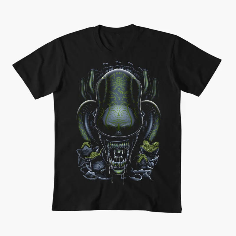 

El dia del Alien Sci-Fic Gift T-Shirt Weyland Horror movie Xenomorp 100% cotton Short Sleeve Graphic clothes All size tops S-6XL