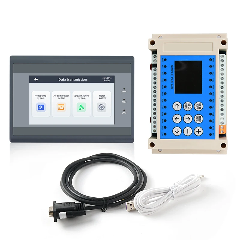 

PLC Controller Transistor Output 12 Channel DC24V with 4.3 inch HMI Touch Screen RS485 Modbus RTU for Industry Control